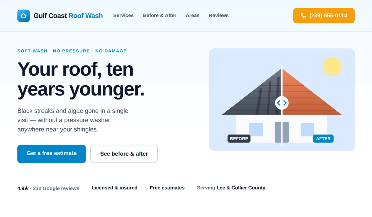 Rebuilt roof cleaning website